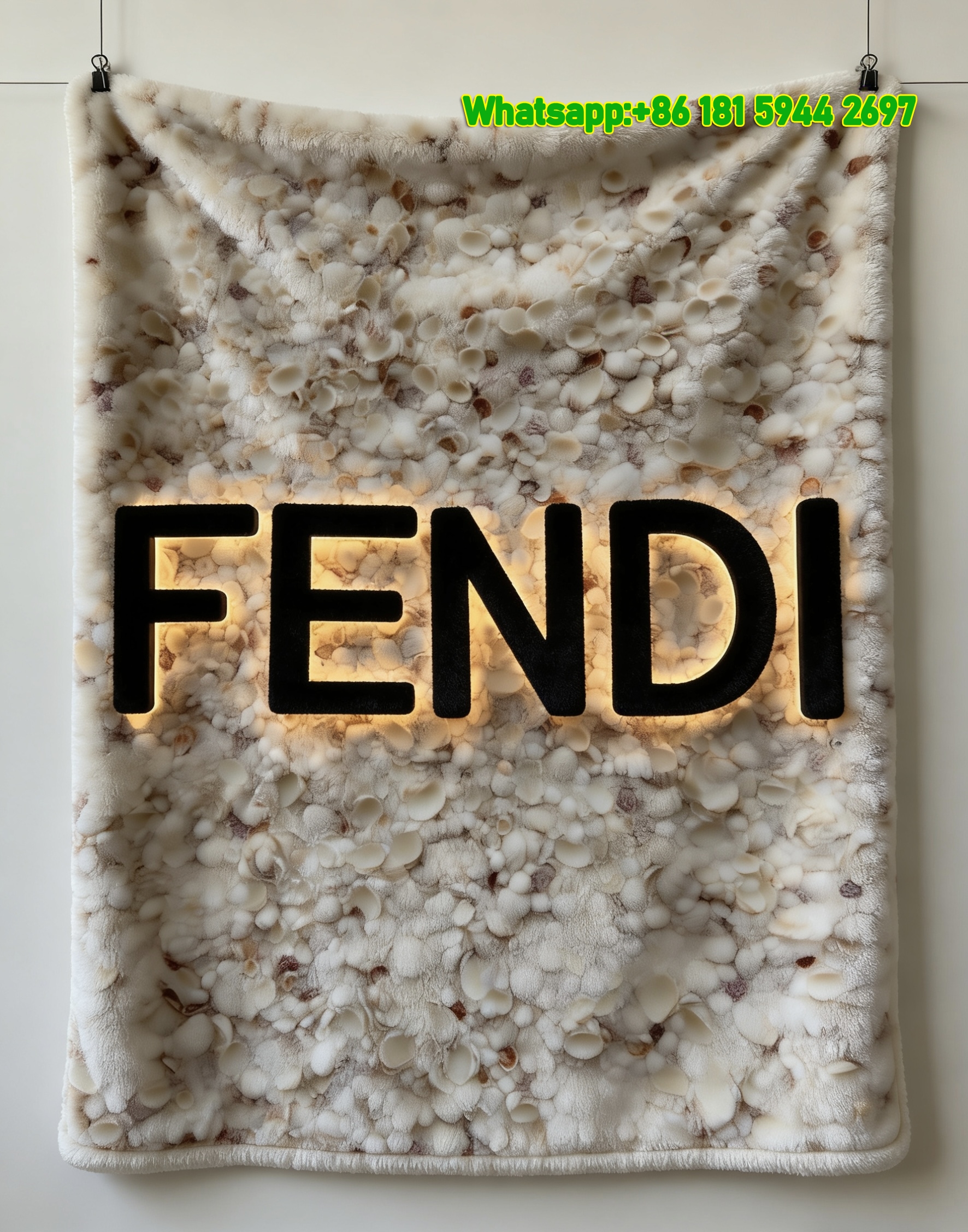 Fendi Backlit Logo Seashell Wall Flannel Sofa Throw Blanket IMG_9431